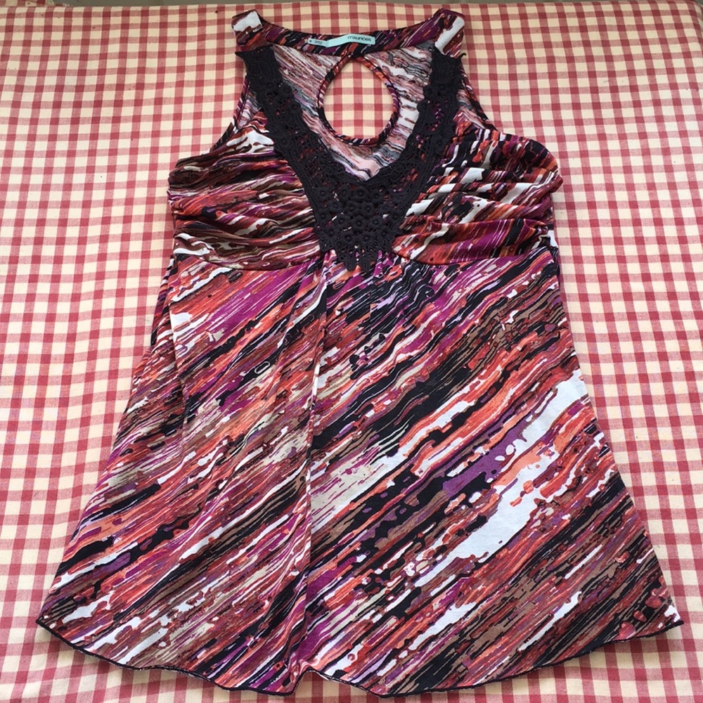 maurices Multi Color Crochet V-Neck Tank Sz Sm